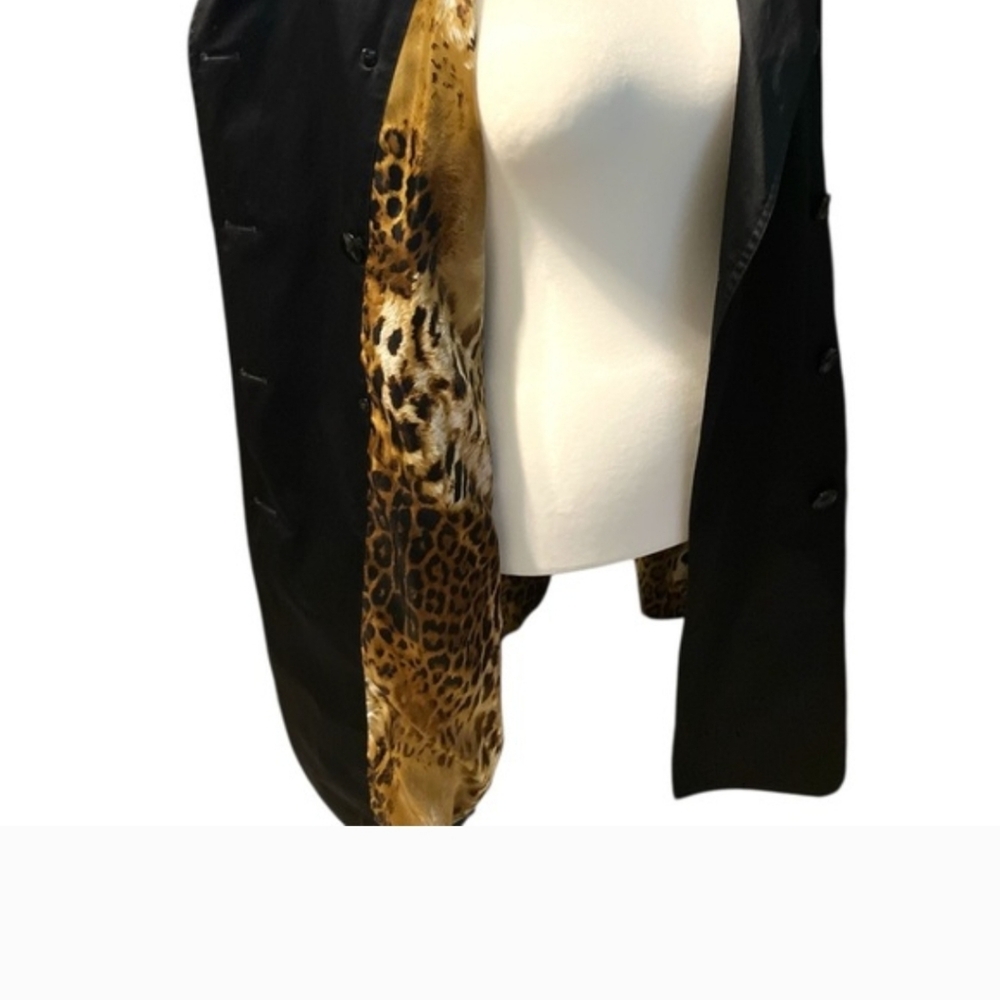Dana Buchman Black Trench Coat with Animal Print Lining And Tie - Picture 5 of 14